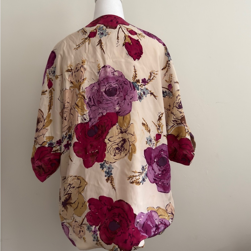 ODILLE x Anthropologie Silk Floral Kimono- Cream and Pink . Women’s Size Medium - Picture 5 of 10